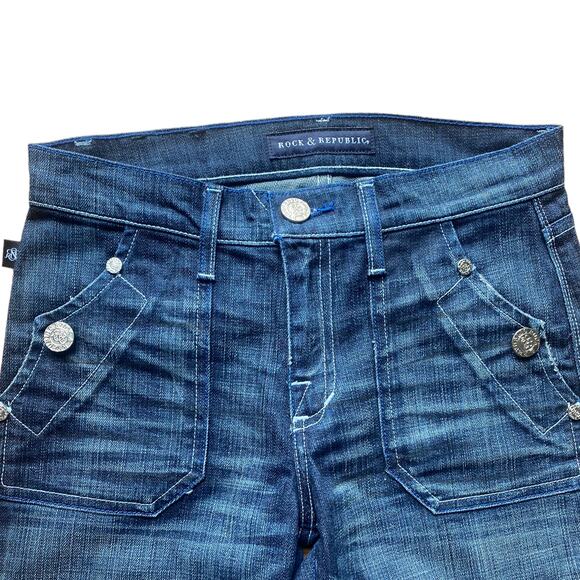 Rock & Republic Suzie Y2K  Dark Wash Wide Leg Denim Jeans Size 27 - Picture 3 of 9